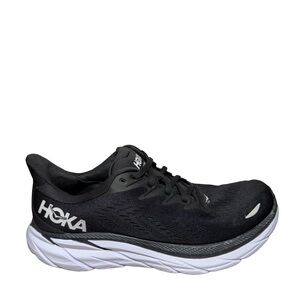 Hoka men’s Clifton 8 Black with White Sole Running Shoe size 10.5 D